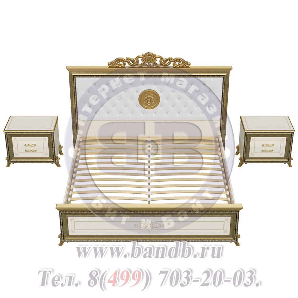 Спальня Версаль слоновая кость Кровать 1800 с короной мягкое изголовье с двумя Тумбами Картинка № 7
