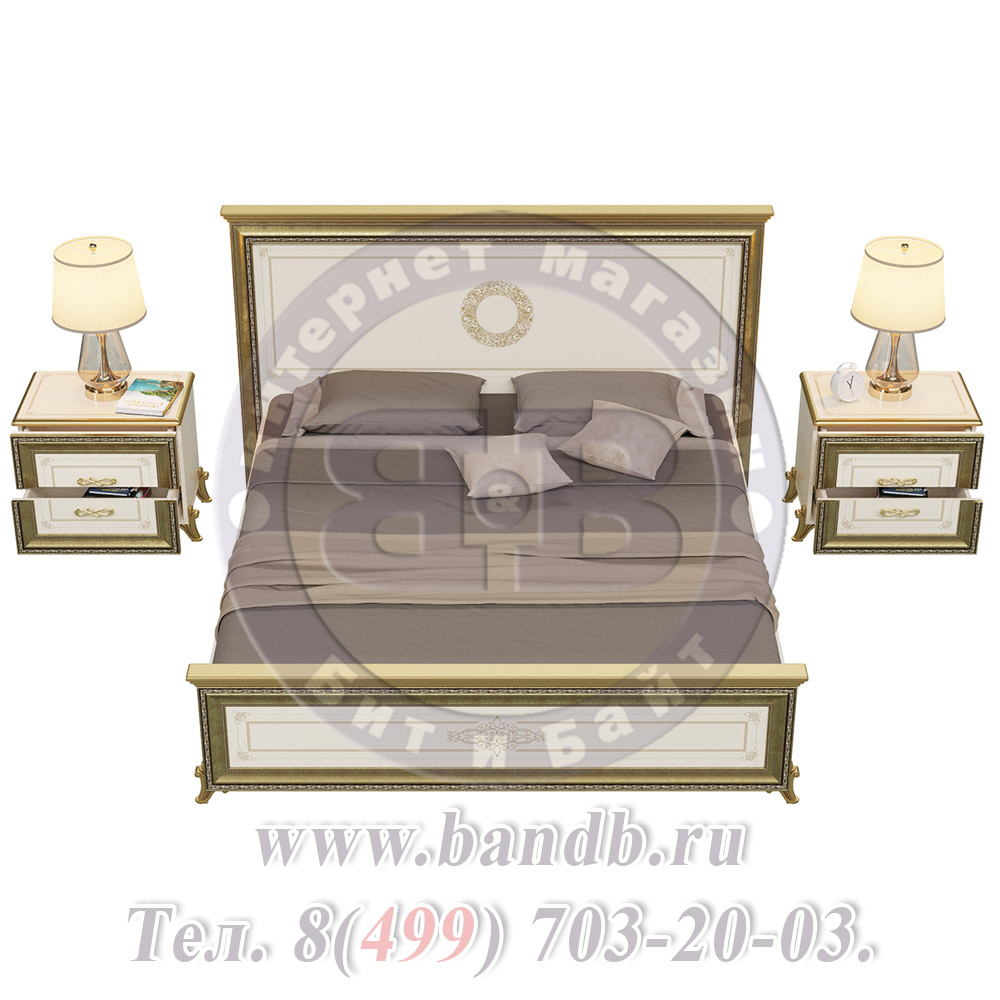 Кровать двуспальная 1800 + две тумбы Версаль СВ-04Ш цвет слоновая кость Картинка № 6