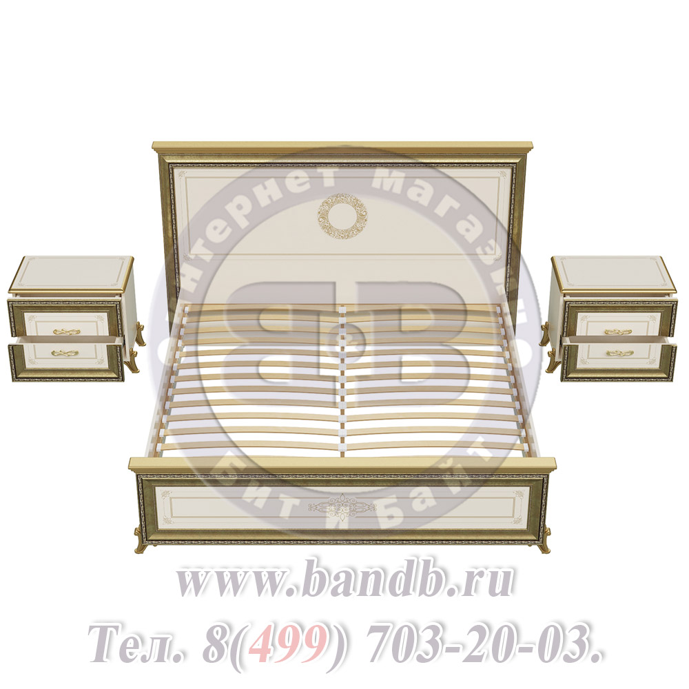 Кровать двуспальная 1800 + две тумбы Версаль СВ-04Ш цвет слоновая кость Картинка № 8