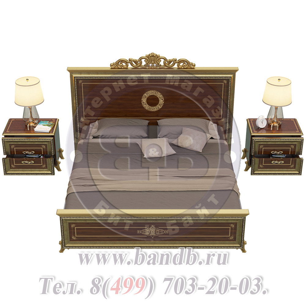 Спальня Версаль орех тайский Кровать 1800 с короной изголовье шелкография с двумя Тумбами Картинка № 6