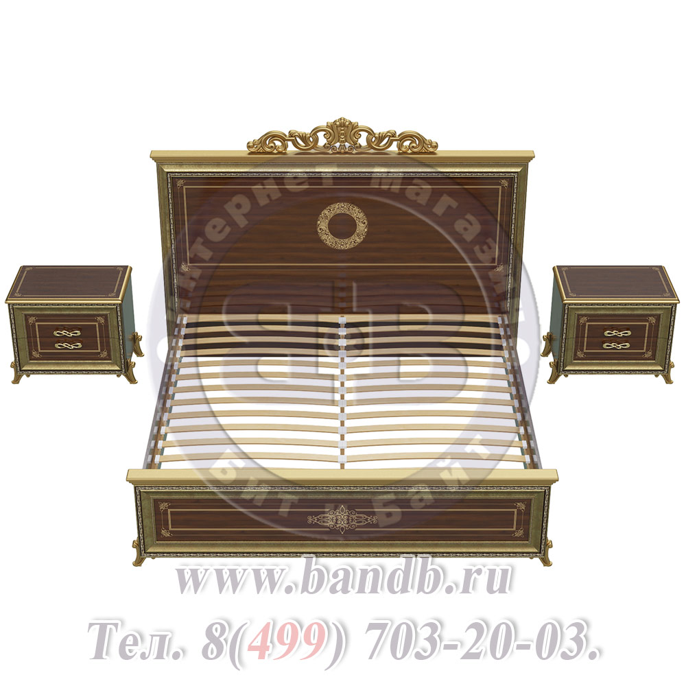 Спальня Версаль орех тайский Кровать 1800 с короной изголовье шелкография с двумя Тумбами Картинка № 7