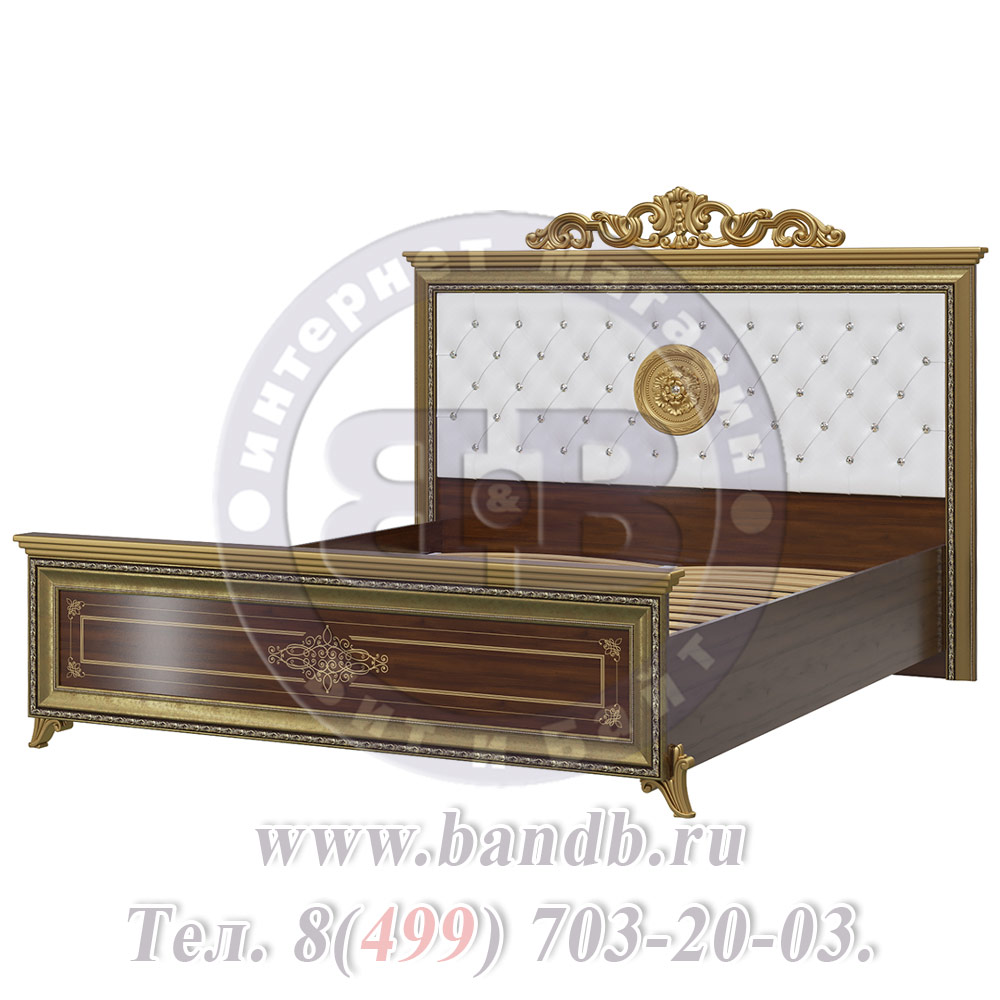 Спальня Версаль орех тайский Кровать 1600 с короной мягкое изголовье Картинка № 2