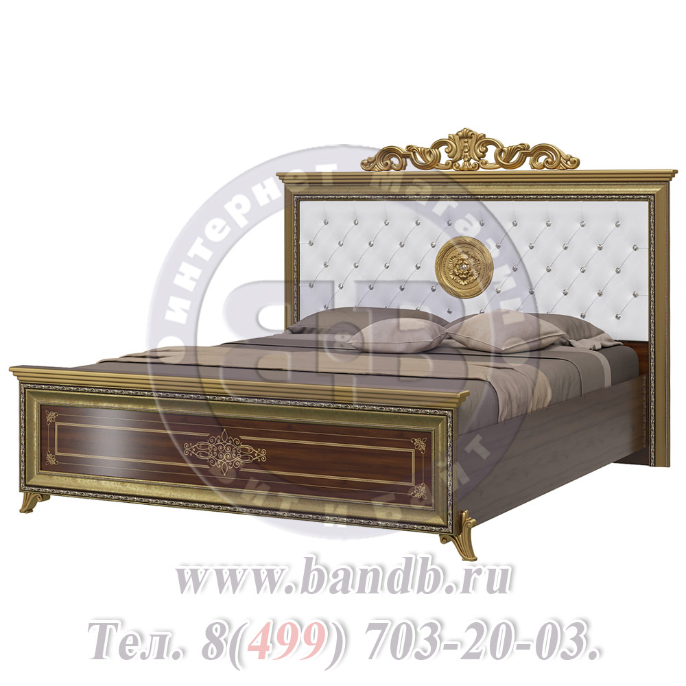 Спальня Версаль орех тайский Кровать 1600 с короной мягкое изголовье с двумя Тумбами Картинка № 10