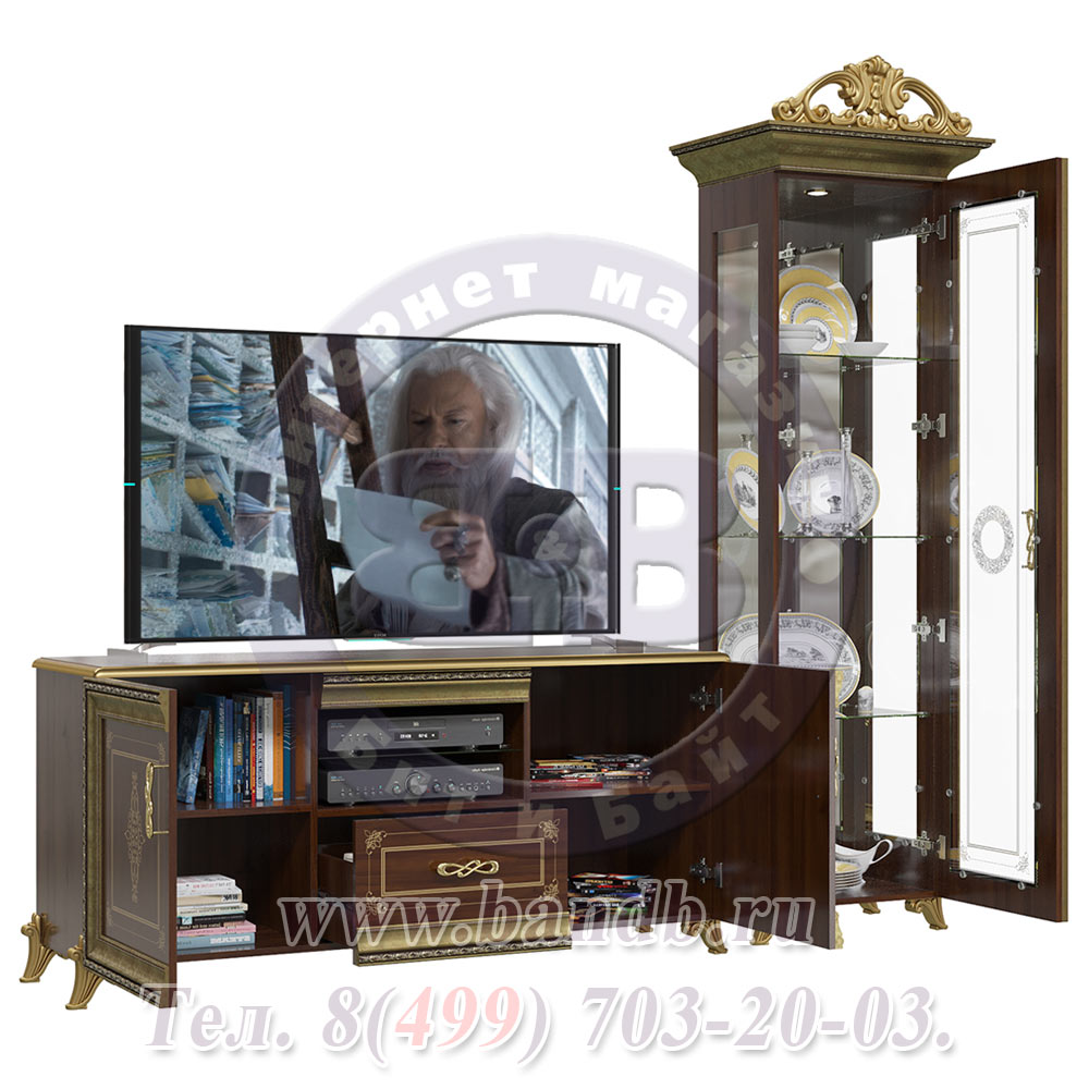 Гостиная Версаль орех тайский Шкаф 1-дверный с короной и Тумбой TV Картинка № 2