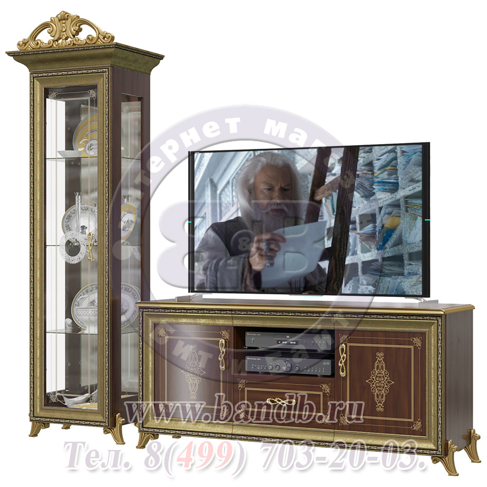 Гостиная Версаль орех тайский Шкаф 1-дверный с короной и Тумбой TV Картинка № 5