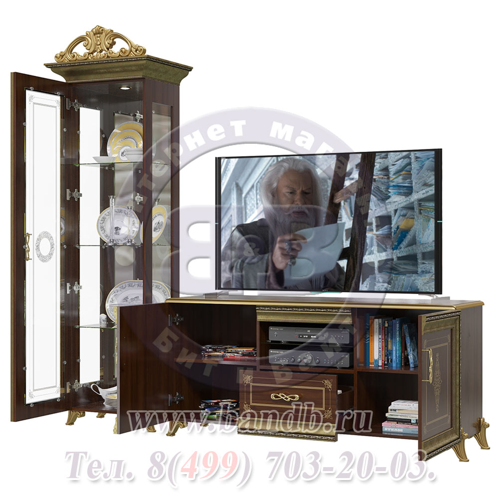 Гостиная Версаль орех тайский Шкаф 1-дверный с короной и Тумбой TV Картинка № 6