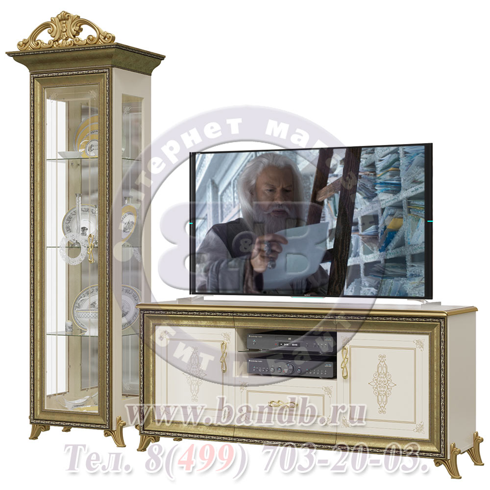 Гостиная Версаль слоновая кость Шкаф 1-дверный с короной и Тумбой TV Картинка № 5