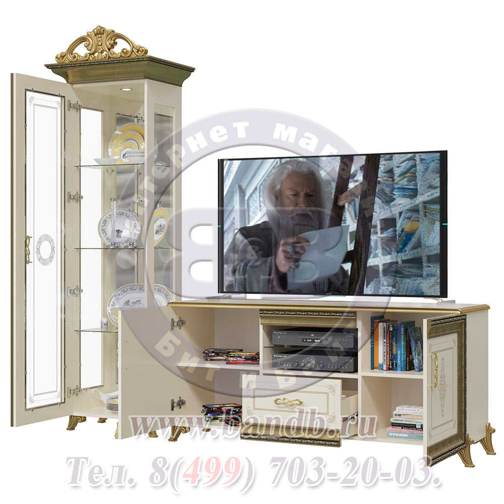Гостиная Версаль слоновая кость Шкаф 1-дверный с короной и Тумбой TV Картинка № 6