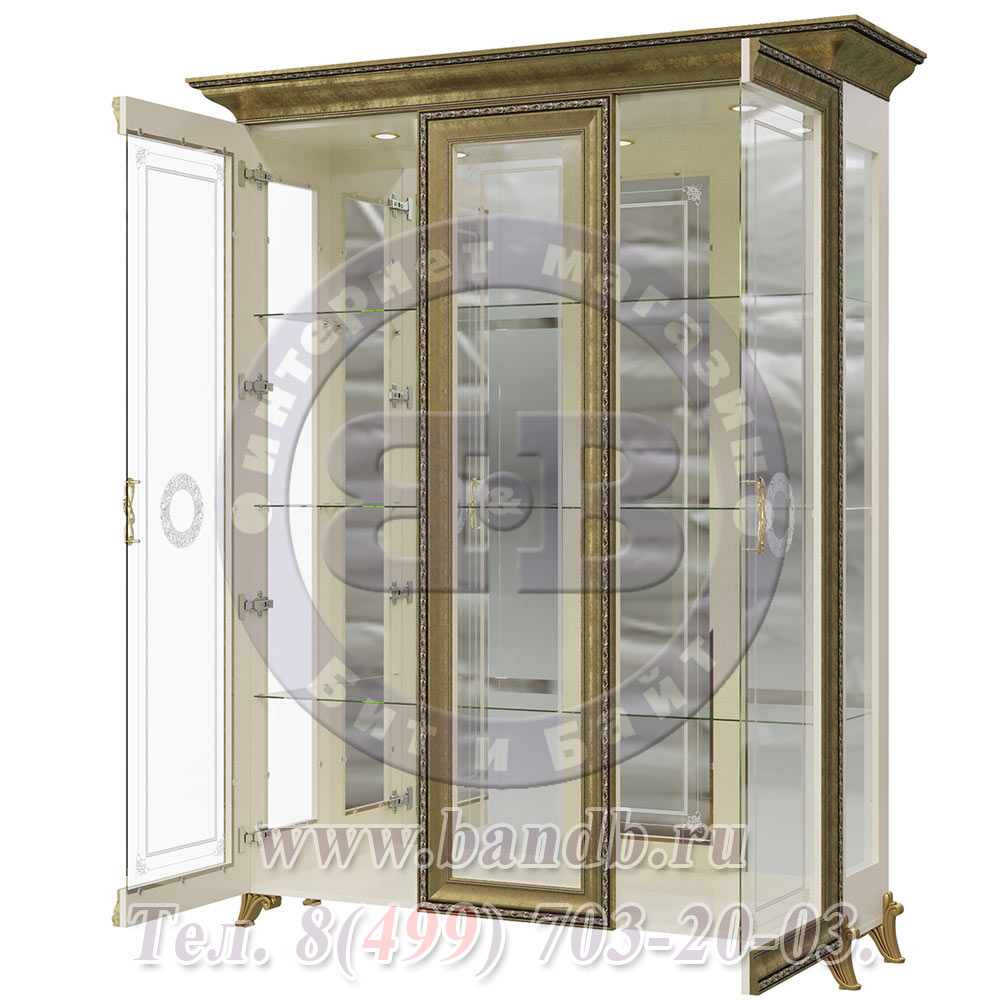 Шкаф 3-х дверный двери стекло Версаль ГВ-04 цвет слоновая кость Картинка № 4