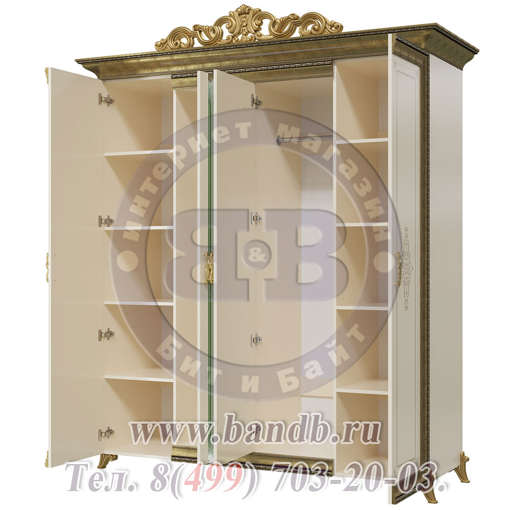 Шкаф 4-х дверный с короной Версаль СВ-01К цвет слоновая кость Картинка № 3