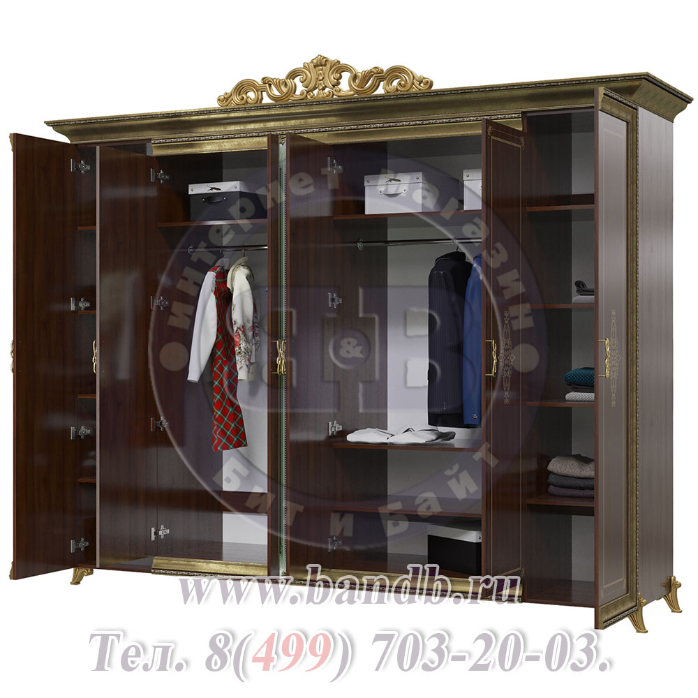 Шкаф 6-ти дверный с короной Версаль цвет орех тайский Картинка № 2