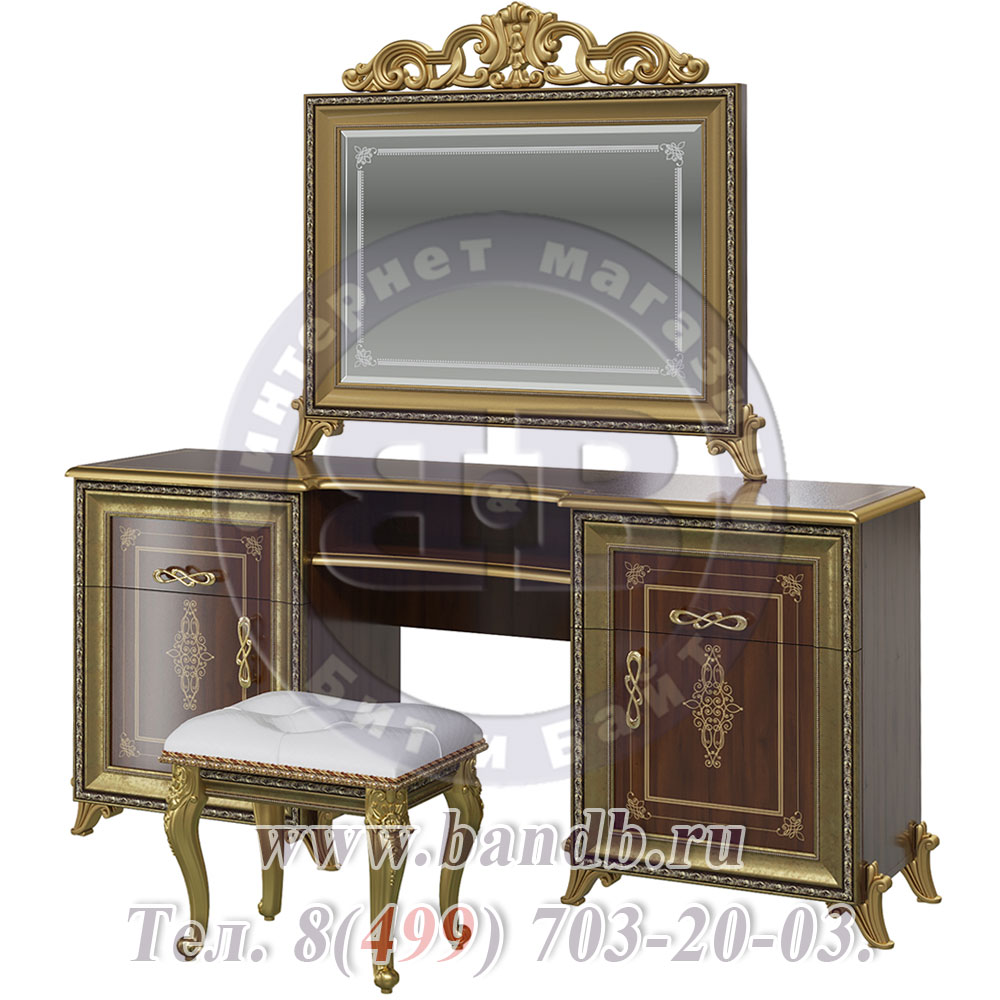 Стол туалетный с зеркалом с короной и пуф Версаль цвет орех тайский Картинка № 3