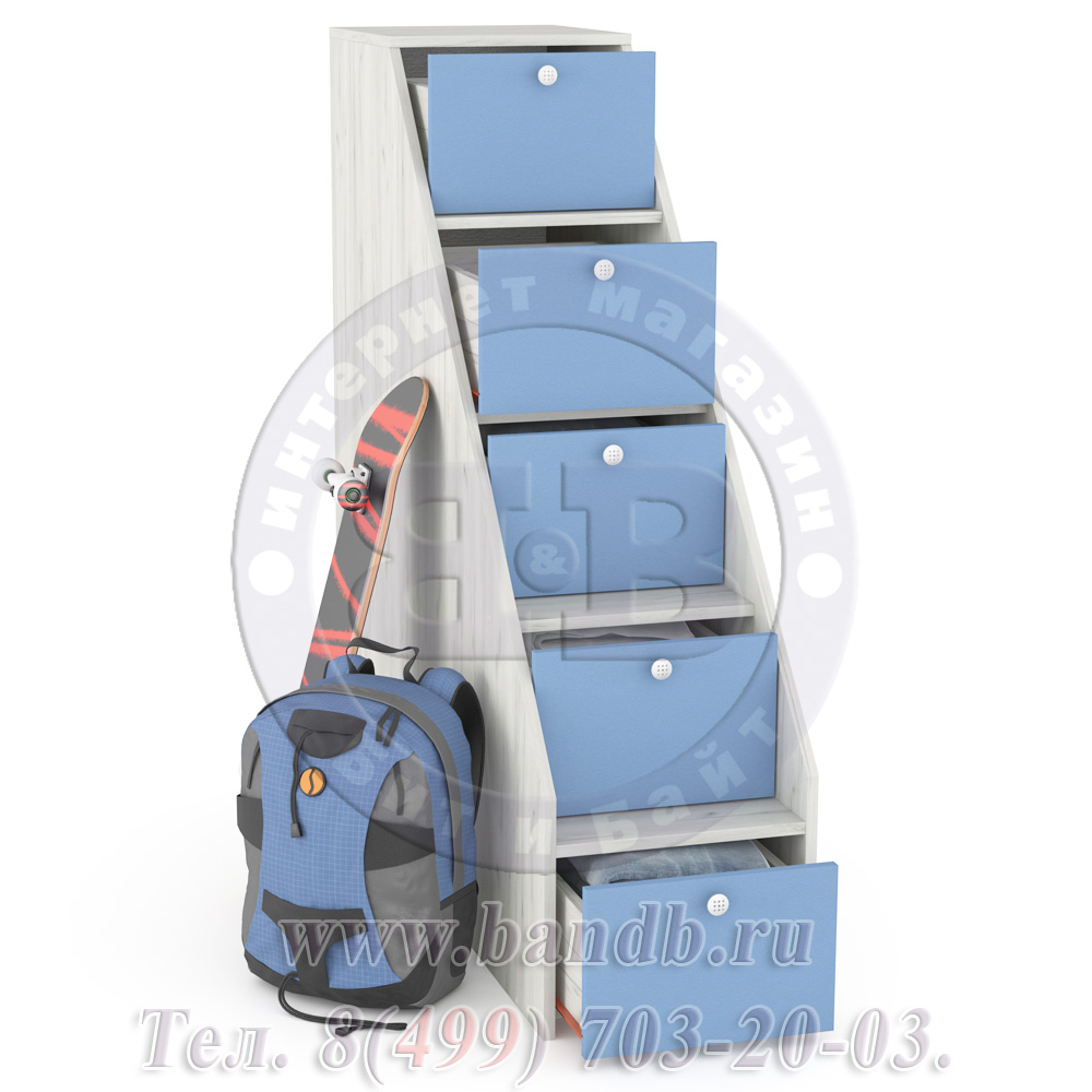Стеллаж-лестница со ступеньками Тетрис 308 цвет дуб белый/капри синий Картинка № 2