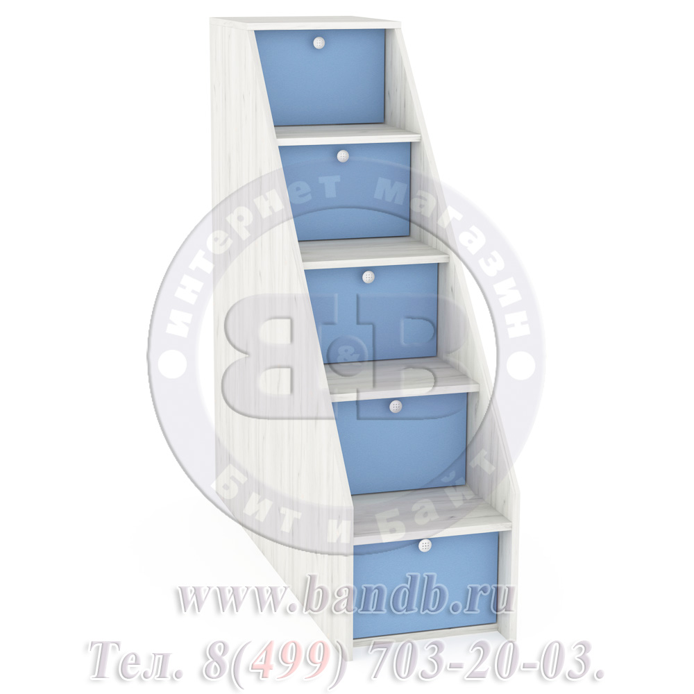 Стеллаж-лестница со ступеньками Тетрис 308 цвет дуб белый/капри синий Картинка № 3