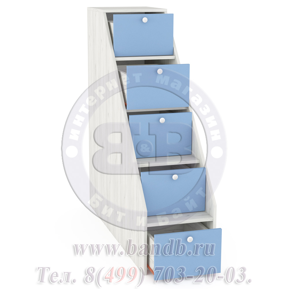 Стеллаж-лестница со ступеньками Тетрис 308 цвет дуб белый/капри синий Картинка № 4