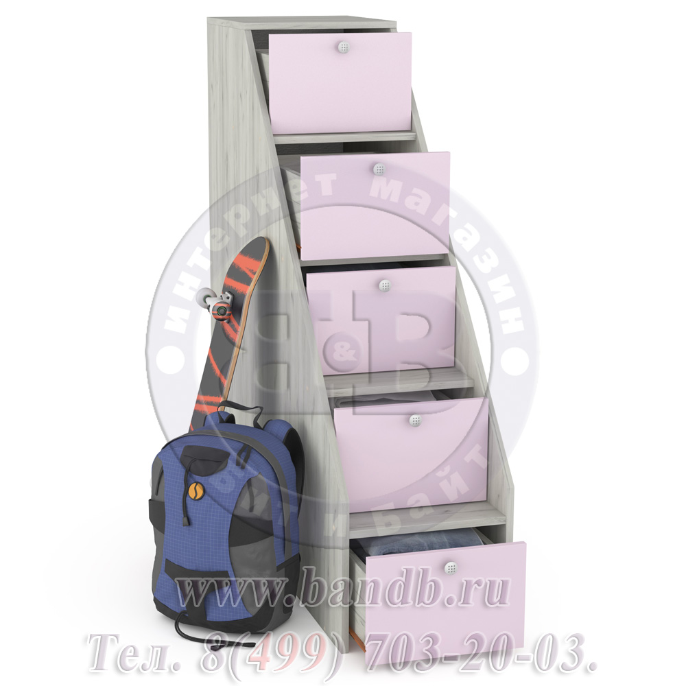 Стеллаж-лестница со ступеньками Тетрис 308 цвет дуб белый/лаванда Картинка № 2