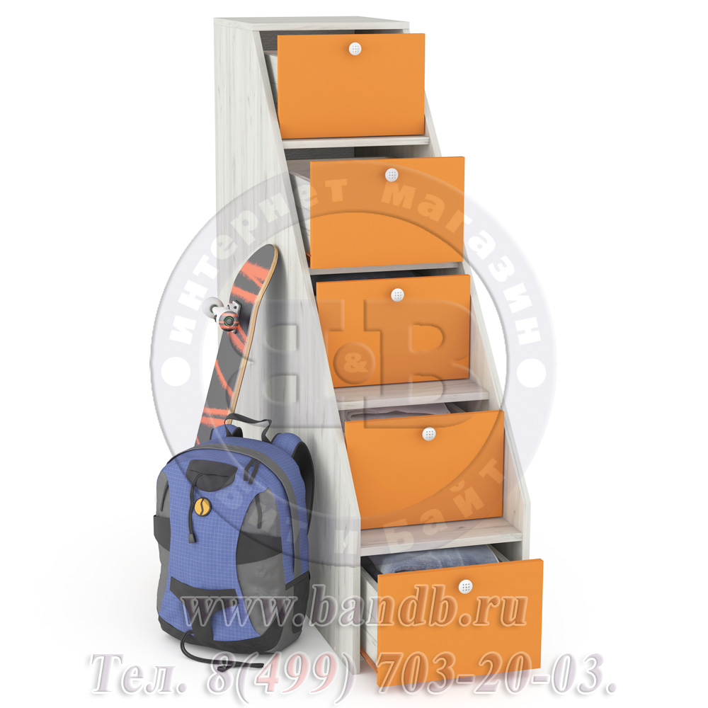 Тетрис 1 МС 308 Лестница ступеньками, цвет дуб белый/оранжевый Картинка № 2