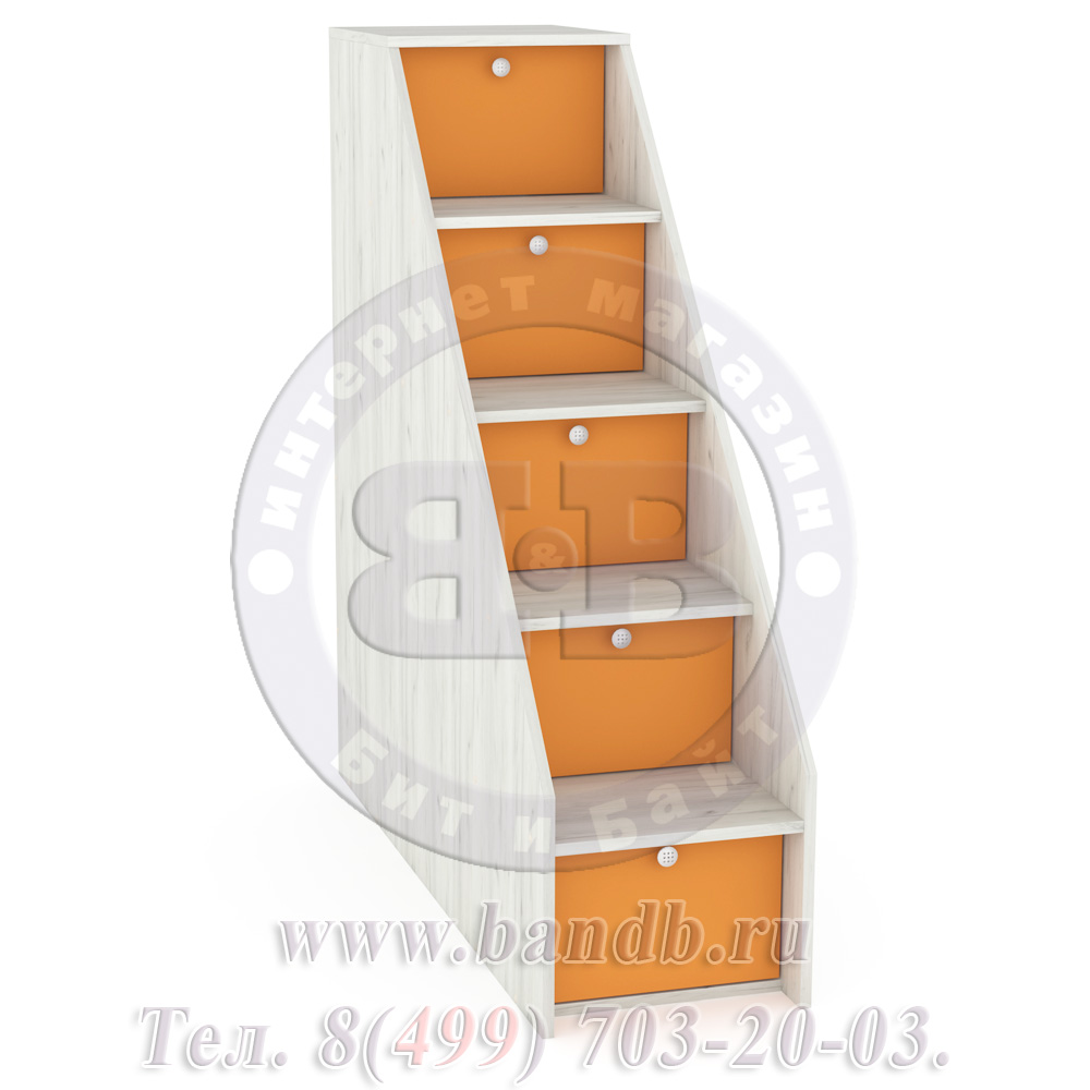 Тетрис 1 МС 308 Лестница ступеньками, цвет дуб белый/оранжевый Картинка № 3