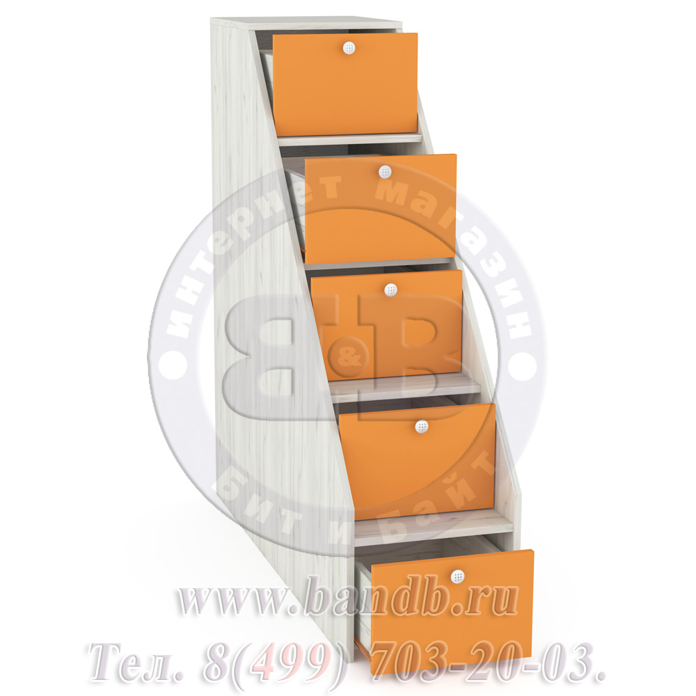 Тетрис 1 МС 308 Лестница ступеньками, цвет дуб белый/оранжевый Картинка № 4