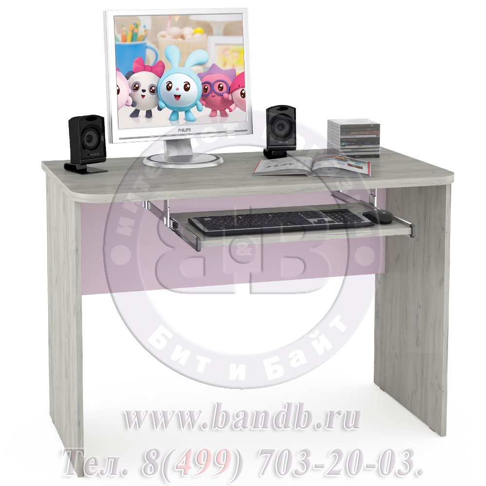 Компьютерный стол с полочкой для клавиатуры и мыши Тетрис цвет дуб белый/лаванда Картинка № 2