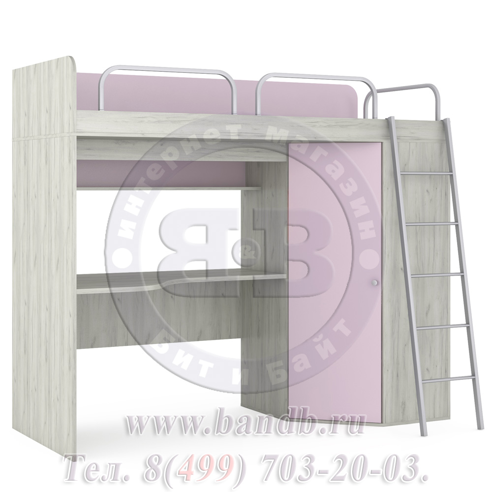 Тетрис 1 МС 345 Кровать-чердак со столом, лестницей и ограждениями, цвет дуб белый/лаванда Картинка № 5