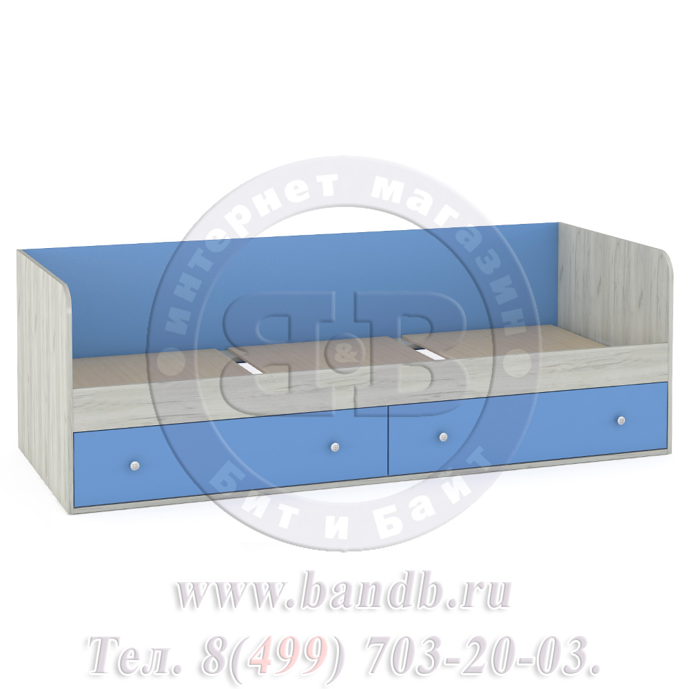 Тетрис 1 МС 347М Кровать с ящиками, цвет дуб белый/капри синий Картинка № 3