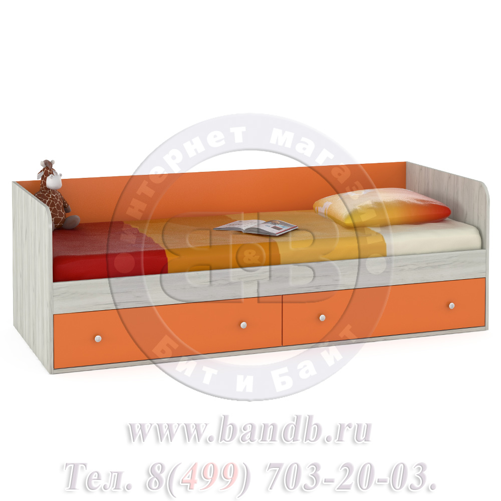 Мебель для детской комнаты с кроватью Тетрис 1 МС № 16 Бабочки цвет дуб белый/оранжевый Картинка № 9