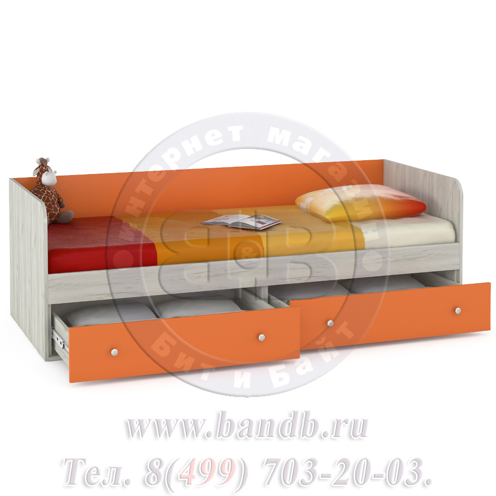 Кровать с ящиками Тетрис 347М цвет дуб белый/оранжевый Картинка № 2