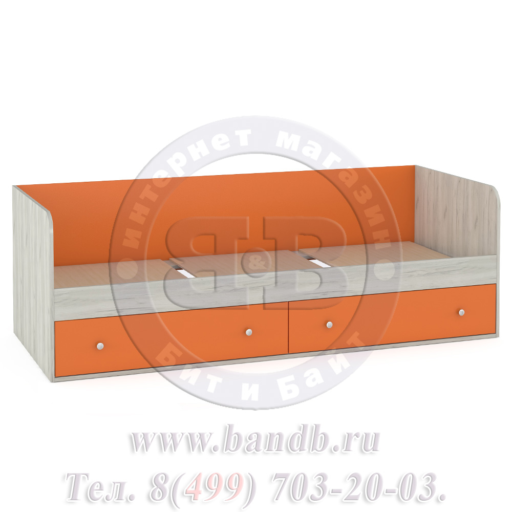 Кровать с ящиками Тетрис 347М цвет дуб белый/оранжевый Картинка № 3