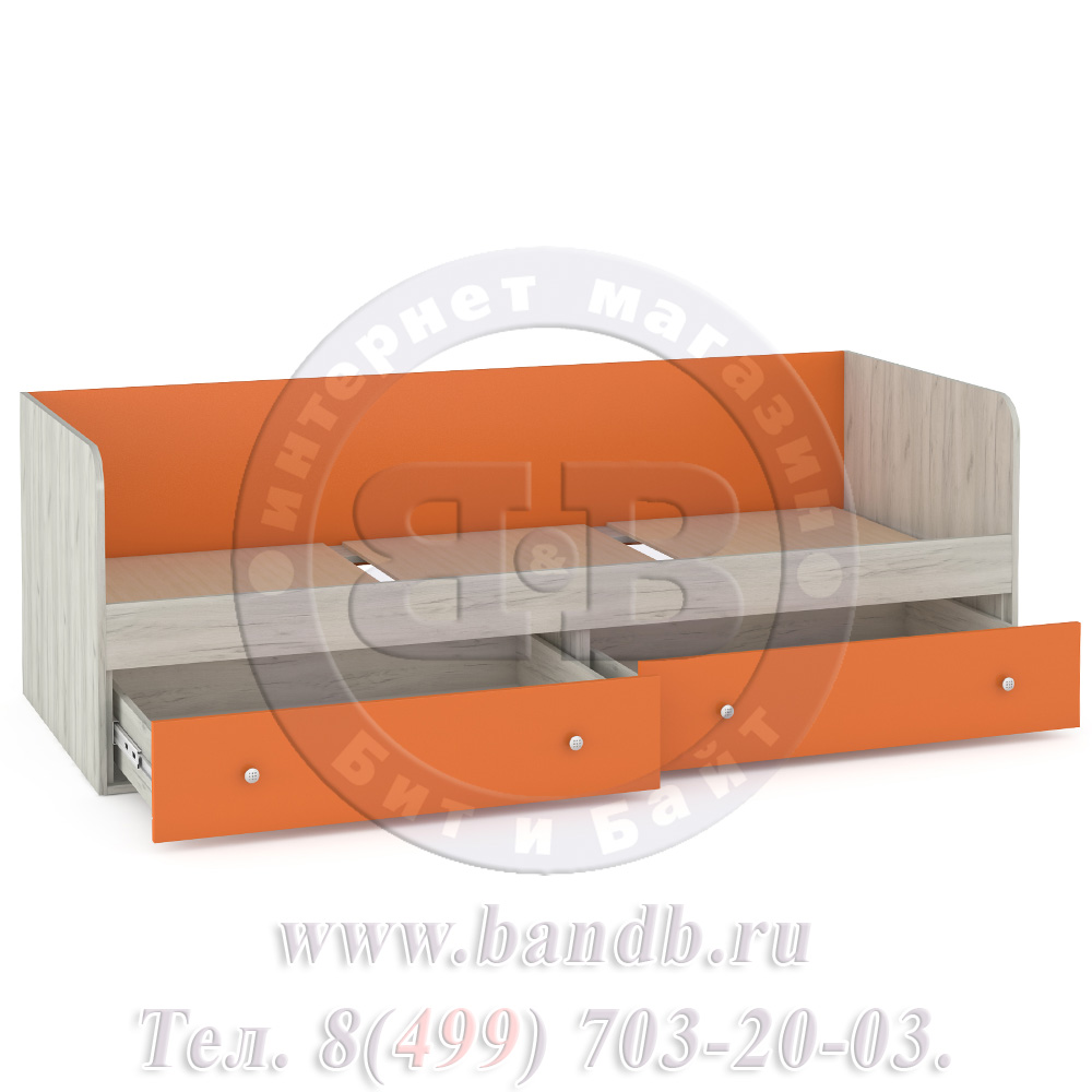 Кровать с ящиками Тетрис 347М цвет дуб белый/оранжевый Картинка № 4