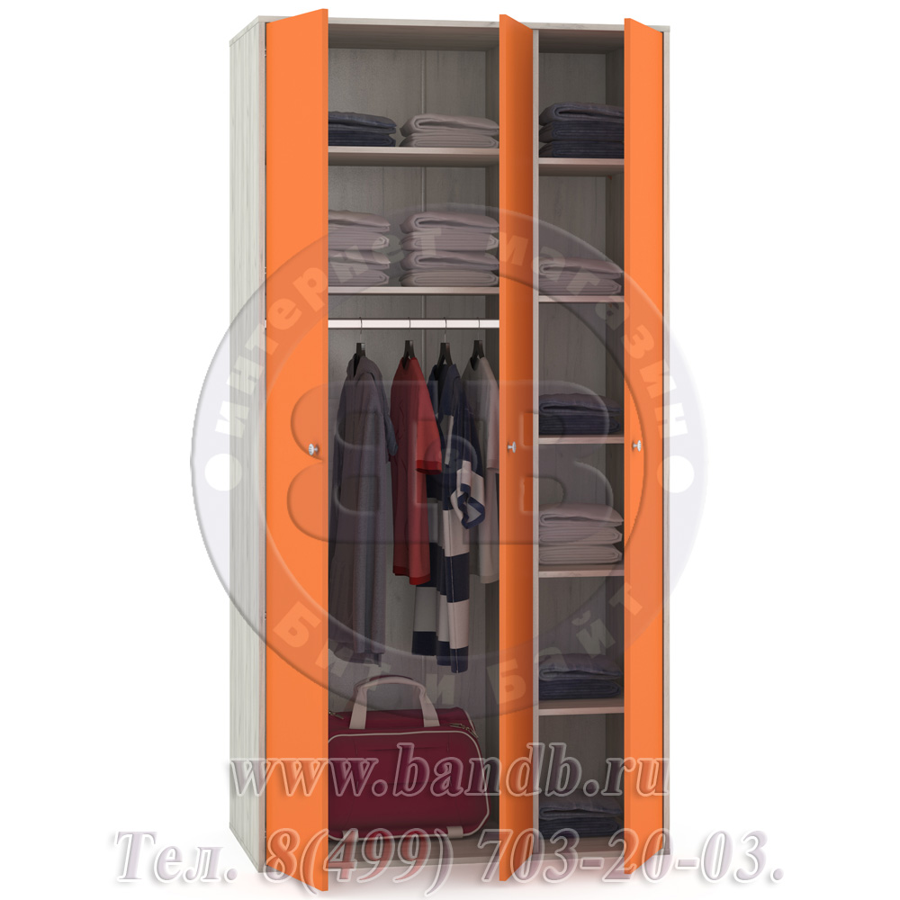 Тетрис 1 МС 357 Шкаф 3-х дверный, цвет дуб белый/оранжевый Картинка № 2