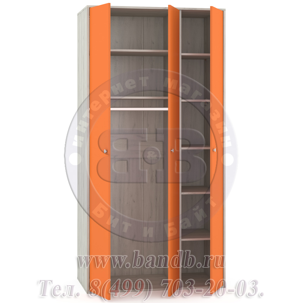 Тетрис 1 МС 357 Шкаф 3-х дверный, цвет дуб белый/оранжевый Картинка № 3
