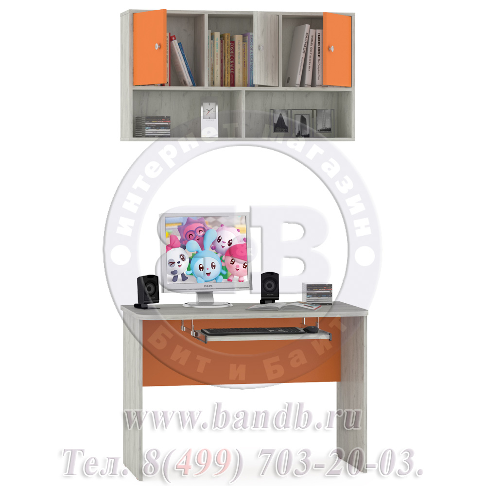 Письменный стол с полкой сверху Тетрис 1 МС № 1 цвет дуб белый/оранжевый Картинка № 2