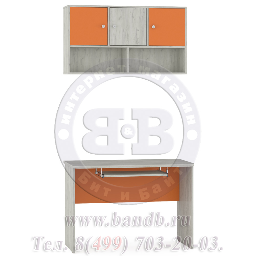 Письменный стол с полкой сверху Тетрис 1 МС № 1 цвет дуб белый/оранжевый Картинка № 3