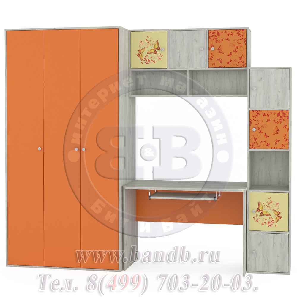 Письменный стол со шкафом Тетрис 1 МС № 6 Бабочки цвет дуб белый/оранжевый Картинка № 5