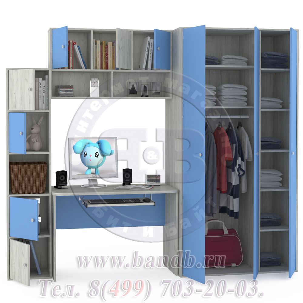Письменный стол со шкафом Тетрис 1 МС № 6 цвет дуб белый/капри синий Картинка № 2