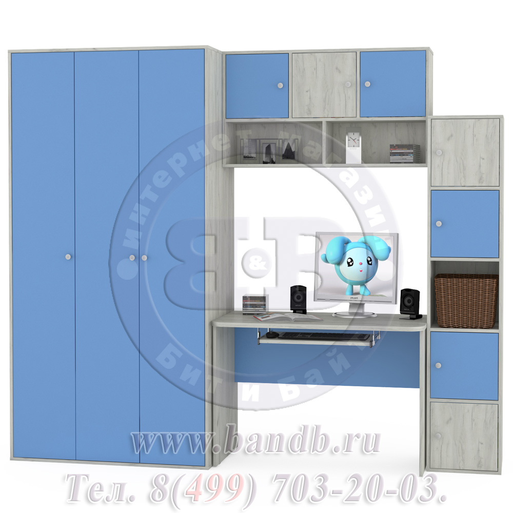 Письменный стол со шкафом Тетрис 1 МС № 6 цвет дуб белый/капри синий Картинка № 3