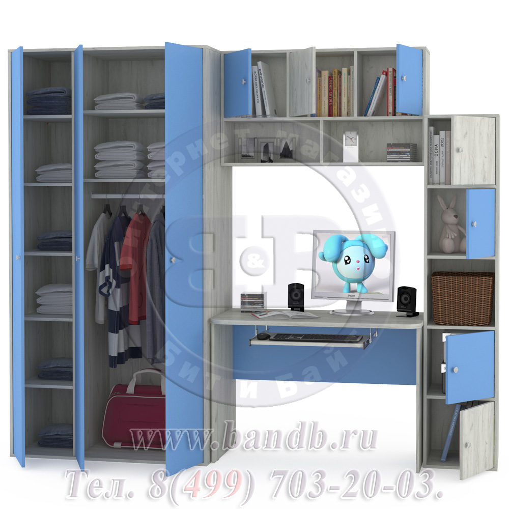 Письменный стол со шкафом Тетрис 1 МС № 6 цвет дуб белый/капри синий Картинка № 4