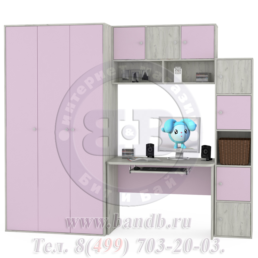 Письменный стол со шкафом Тетрис 1 МС № 6 цвет дуб белый/лаванда Картинка № 3