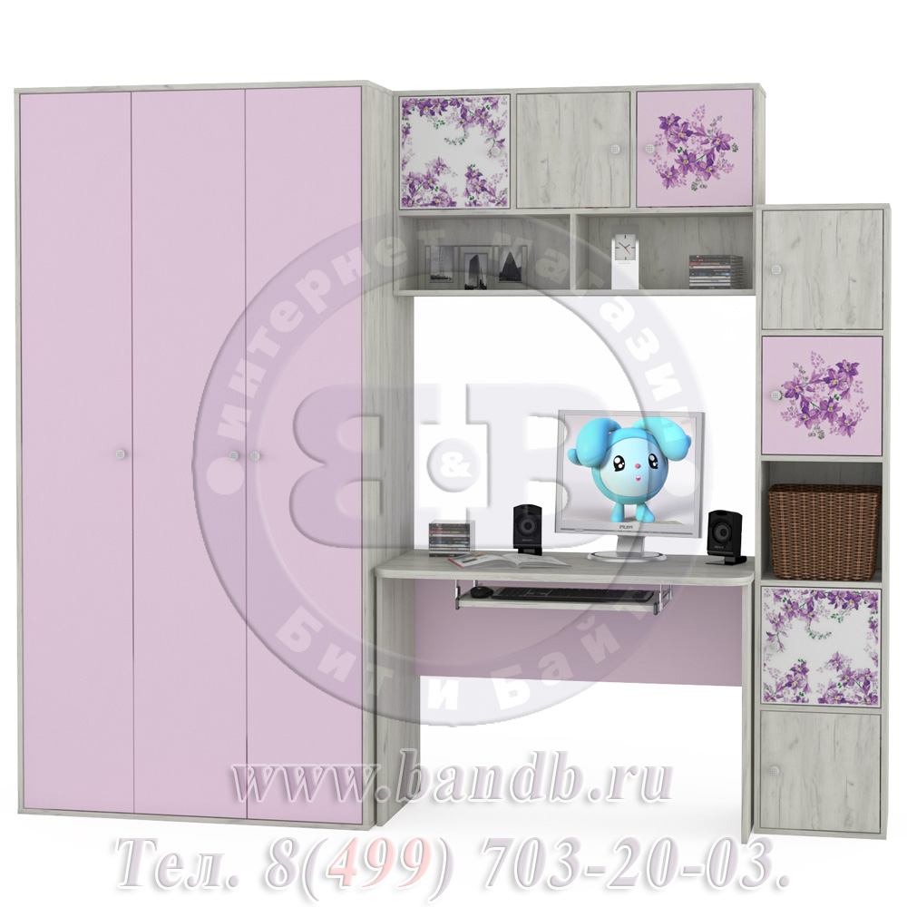 Письменный стол со шкафом Тетрис 1 МС № 6 Весна цвет дуб белый/лаванда Картинка № 3