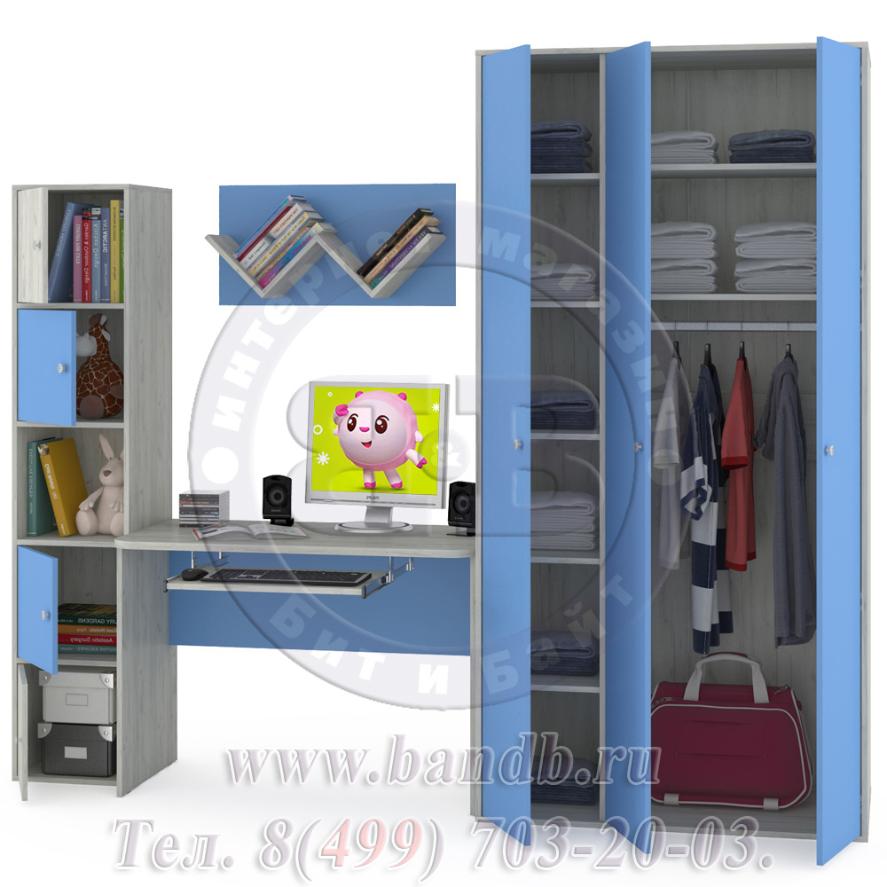 Стол письменный + шкаф для одежды Тетрис 1 МС № 7 цвет дуб белый/капри синий Картинка № 2