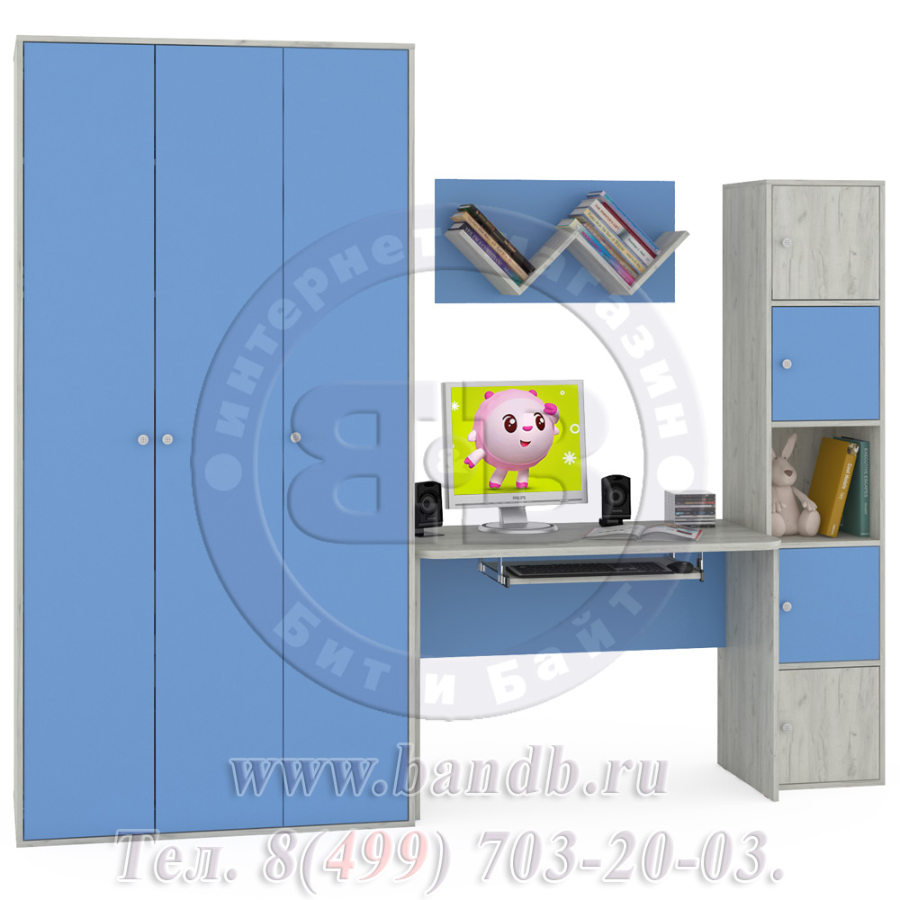 Стол письменный + шкаф для одежды Тетрис 1 МС № 7 цвет дуб белый/капри синий Картинка № 3