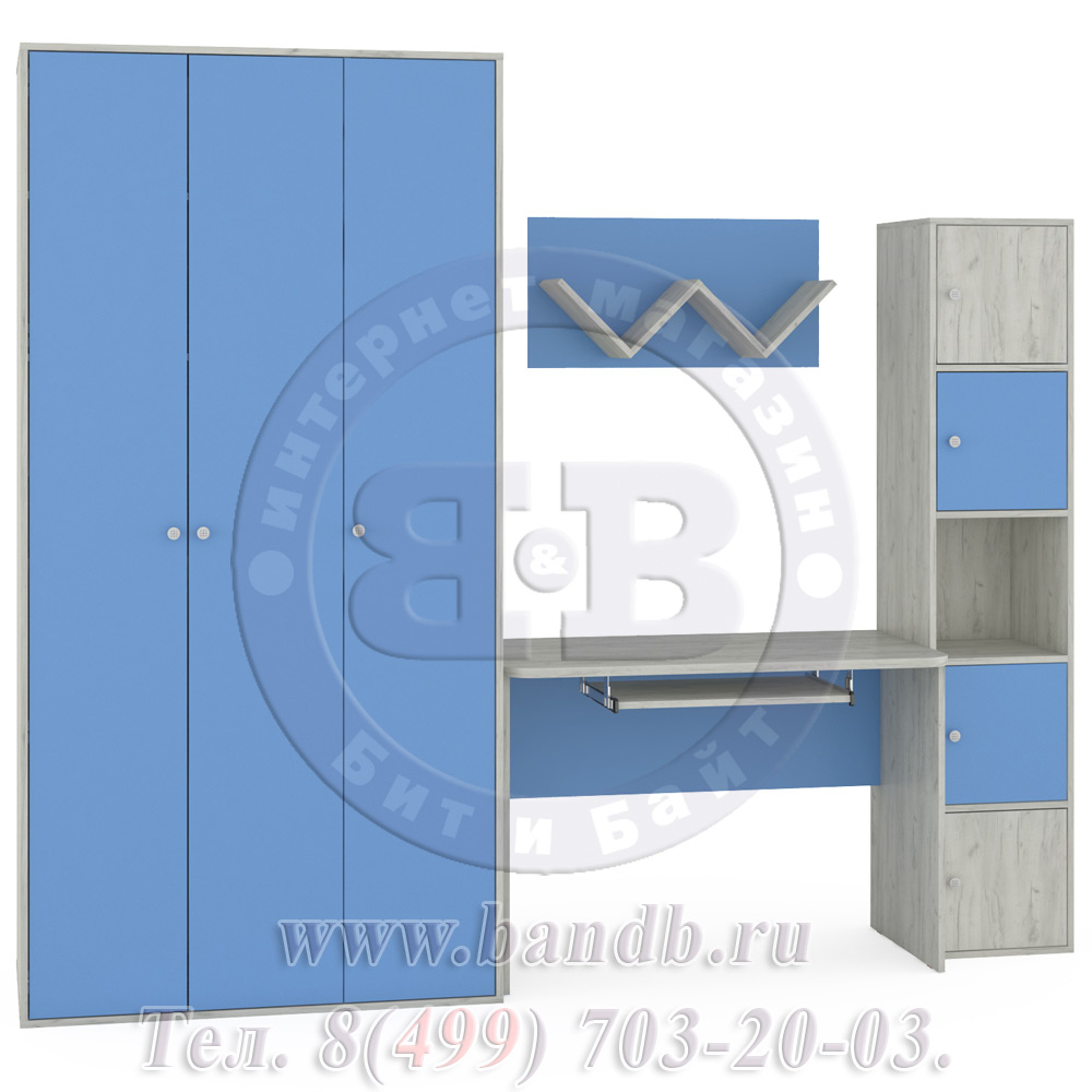 Стол письменный + шкаф для одежды Тетрис 1 МС № 7 цвет дуб белый/капри синий Картинка № 5