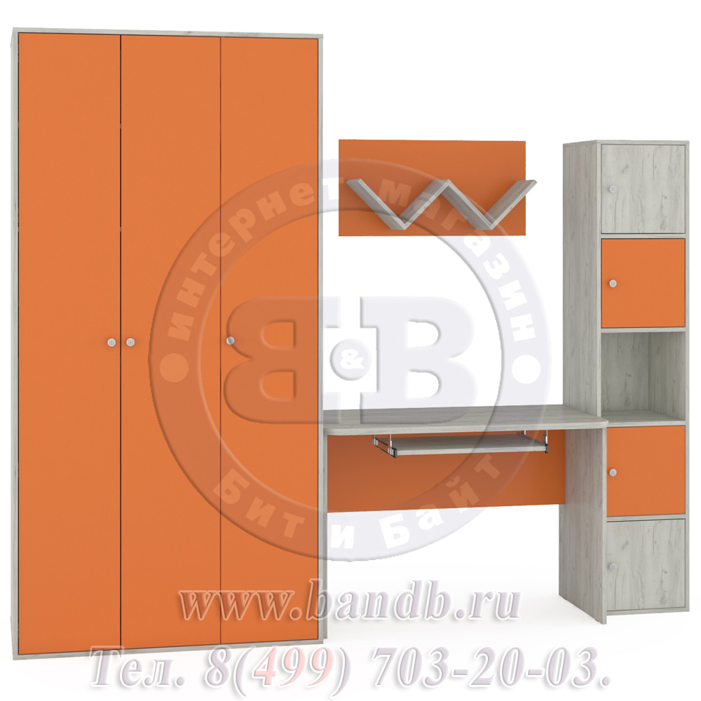 Стол письменный + шкаф для одежды Тетрис 1 МС № 7 цвет дуб белый/оранжевый Картинка № 5