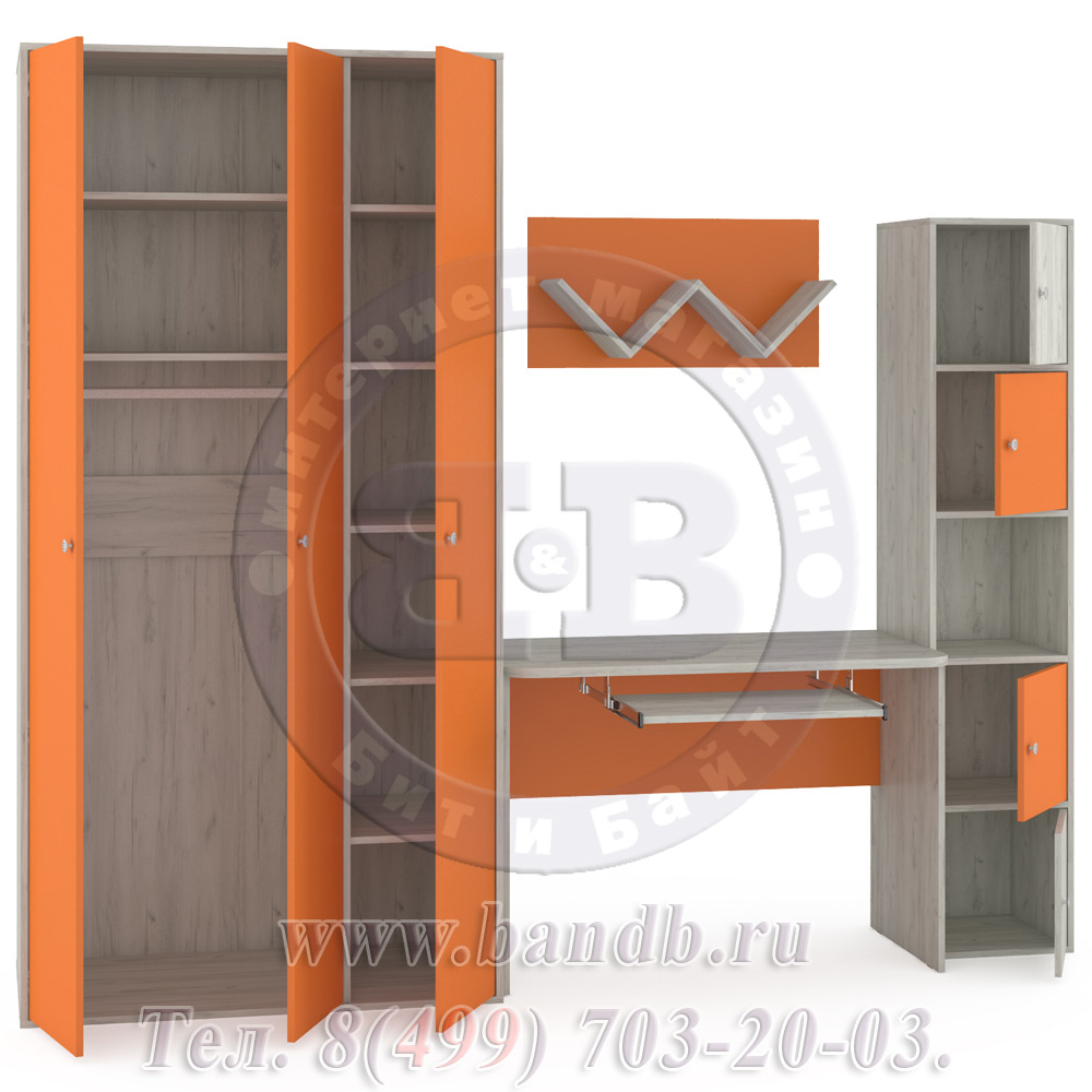 Стол письменный + шкаф для одежды Тетрис 1 МС № 7 цвет дуб белый/оранжевый Картинка № 6