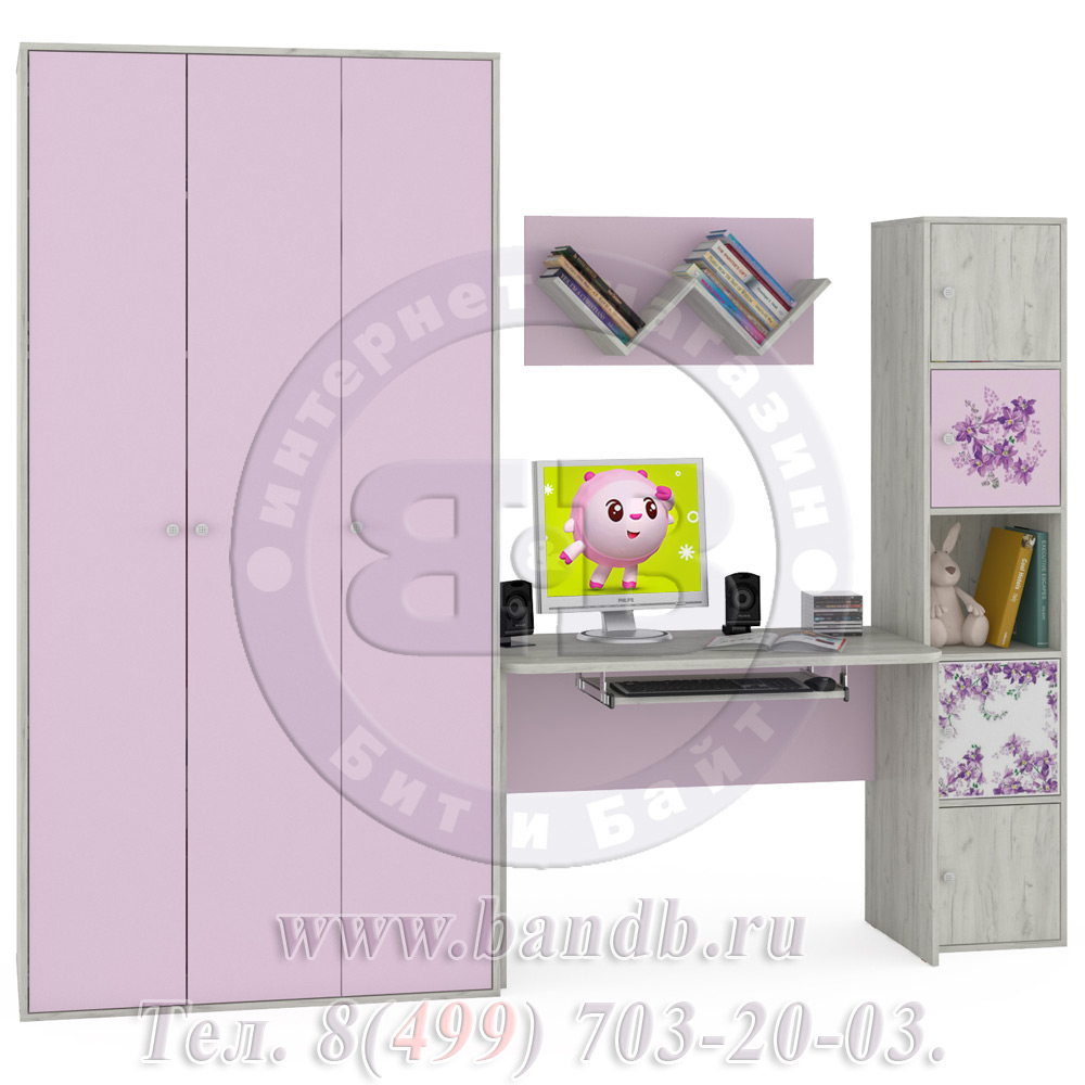 Стол письменный + шкаф для одежды Тетрис 1 МС № 7 Весна цвет дуб белый/лаванда Картинка № 3