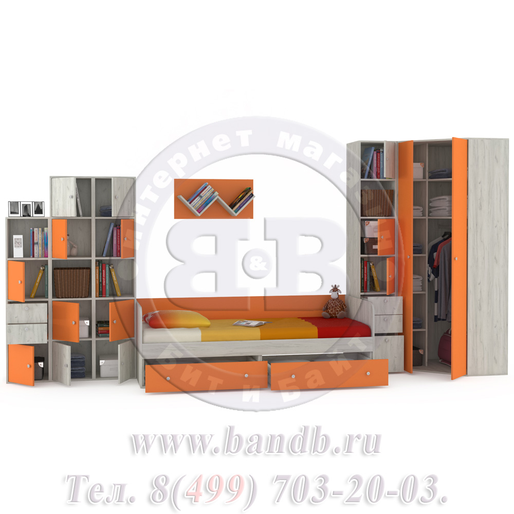 Мебель для детской комнаты Тетрис 1 МС № 9 цвет дуб белый/оранжевый Картинка № 2