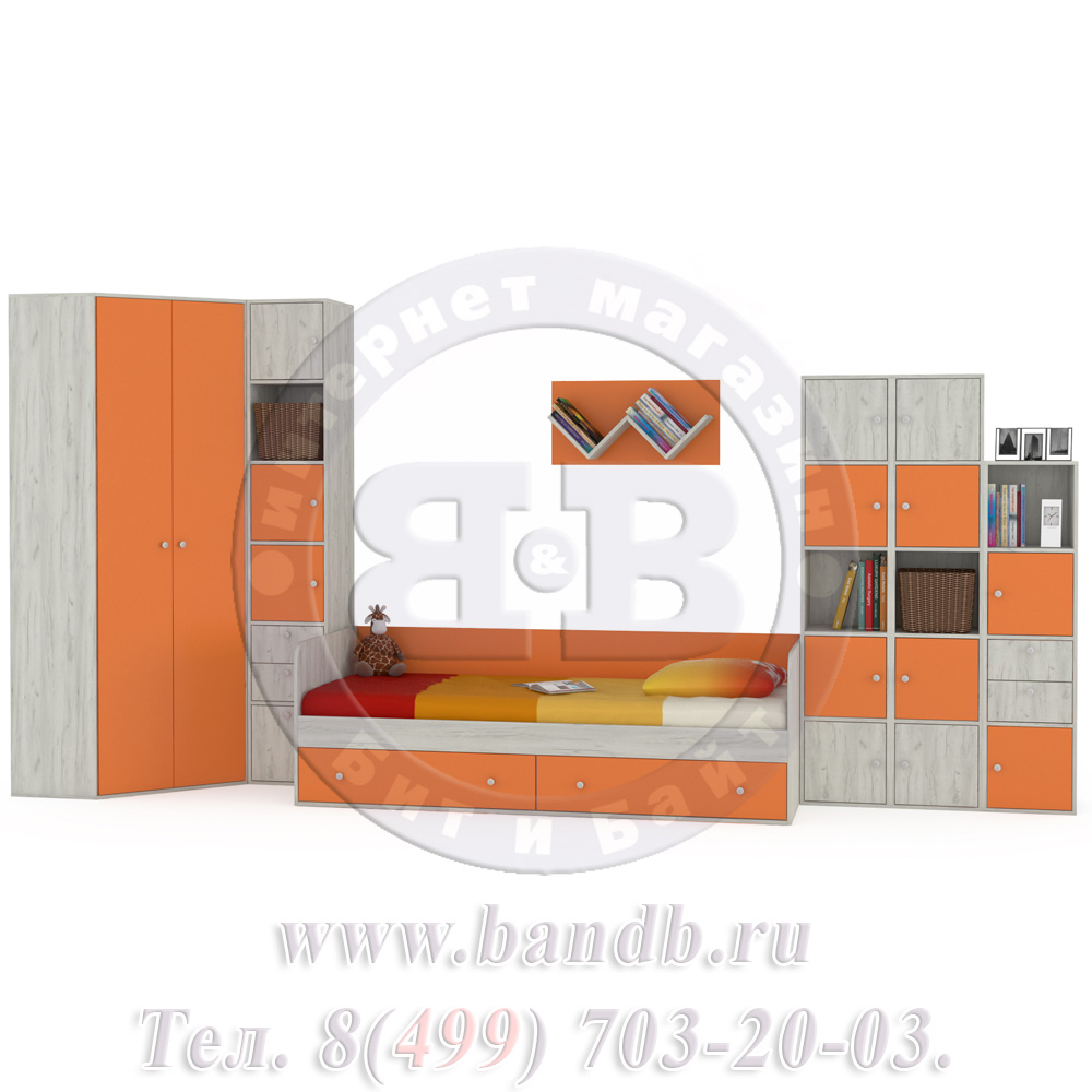 Мебель для детской комнаты Тетрис 1 МС № 9 цвет дуб белый/оранжевый Картинка № 3