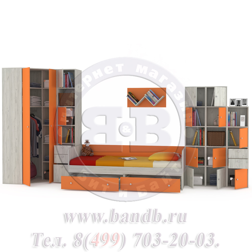 Мебель для детской комнаты Тетрис 1 МС № 9 цвет дуб белый/оранжевый Картинка № 4