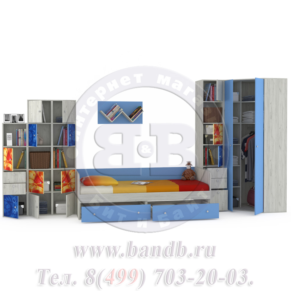 Мебель для детской комнаты Тетрис 1 МС № 9 Космос цвет дуб белый/капри синий Картинка № 2